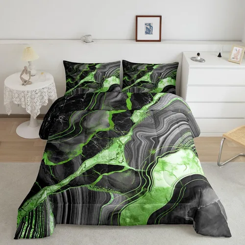Vista 26 de Juego de edredón de mármol negro individual, ropa de cama dorada agrietada para adultos, hombres y mujeres, juegos de edredón de textura metálica