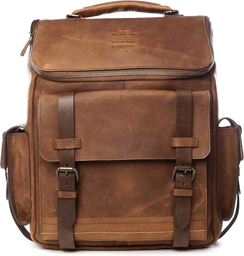 Vista 2 de VELEZ Mochila de cuero de grano superior para hombre + bolsa de fin de semana con compartimento para zapatos, Velez Mochila de cuero para hombre +