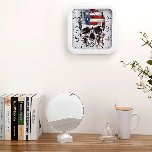 Vista 4 de 10" Square Modern Wall Clock,American Flag Skull Print Kitchen Clocks Wall Battery Operated,Silent Non Ticking Unique Funny Cute Wall Clock for