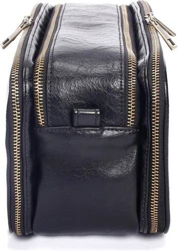 Vista 6 de Neceser de cuero personalizado para hombre, kit de afeitado de viaje, bolsa de cosméticos grande, organizador de baño, Negro