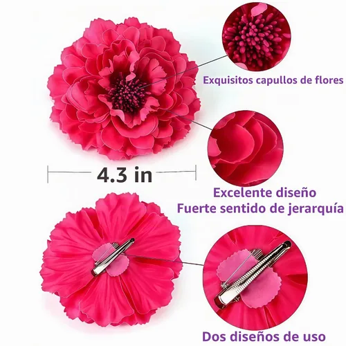 Vista 2 de Pinza para el pelo de flor de peonía bohemia, azul, accesorios para el cabello, mujer