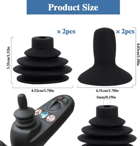 Vista 3 de 4 piezas de botón de palanca de mando para silla de ruedas, perilla y polaina, perilla negra de botón para silla de ruedas eléctrica, scooter