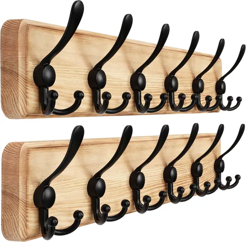 Vista 49 de Dseap Perchero de Pared Montado - 5 Ganchos Triangulares, Resistente, Perchero de Pared de Madera para Abriggos, Sombreros, Chaquetas, Ropa, Negro