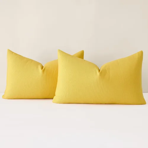 Vista 25 de Mixhug Juego de 2 fundas de almohada decorativas de lino para sofá y cama, cojín lumbar, color marrón claro, 12 x 20 pulgadas