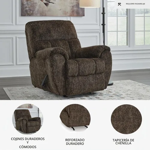 Vista 4 de Signature Design by Ashley Rampant Sillón Mecedora Reclinable Casual Manual con Brazos Acolchados, Marrón Oscuro Chocolate