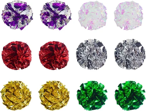 Vista 7 de Andiker 10 bolas arrugadas para gatos, de 2.36 pulgadas, 5 colores, juguetes interactivos para gatos de interior para masticar, perseguir, golpar