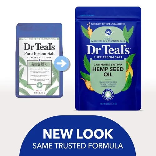 Vista 3 de Dr Teal's Remojo puro de sal de magnesio de Epsom, aceite de semilla de cáñamo de cannabis sativa, 3 libras