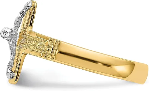 Vista 4 de Anillo religioso de oro amarillo de 14 quilates dos tonos cruz de crucifijo para hombre talla 900 joyería fina para papá regalos para él Oro