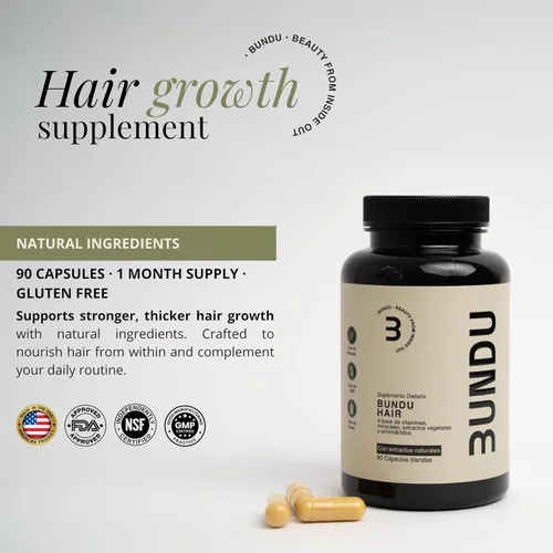 Vista 2 de BUNDU Suplementos para el crecimiento del cabello, fórmula natural, libre de OMG, libre de crueldad para un cabello más completo Reduce