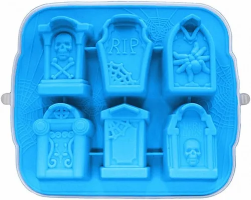 Vista 2 de MoldFun Molde de silicona 3D para Halloween, ataúd con calaveras, araña, RIP, molde de silicona para chocolate, caramelos, cubitos de hielo