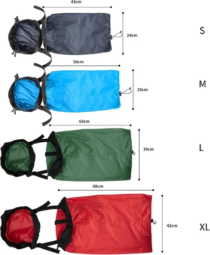 Vista 6 de Saco de compresión de nailon para saco de dormir, organizador de bolsas ligeras para camping, mochilero, senderismo Azul