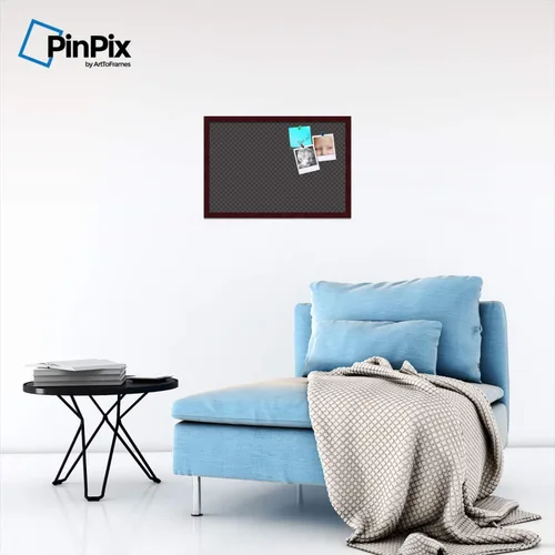 Vista 3 de ArtToFrames 24x16 Inch Custom Cork Bulletin Board. This Diamond Pattern in Black Pin Board Has a Fabric Style Canvas Finish, Framed in Mahogany