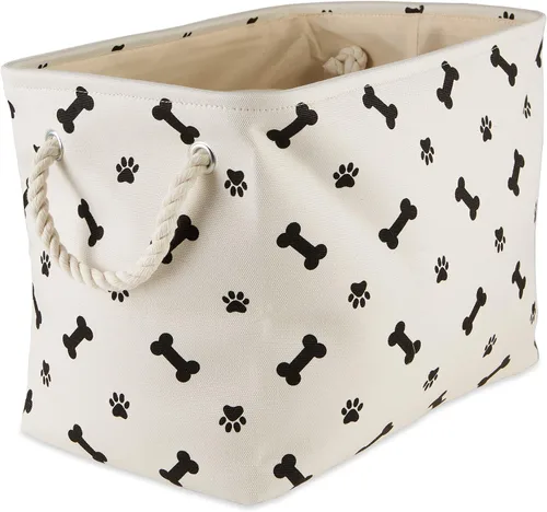 Vista 24 de Bone Dry Pet Storage Collection - Estampado de patas y huesos, rectángulo pequeño, 14 x 8 x 9 pulgadas, color negro