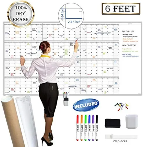 Vista 8 de Calendario de pared grande de borrado en seco, calendario de pared anual sin fecha en blanco, pizarra blanca de 38 x 26 pulgadas, planificador