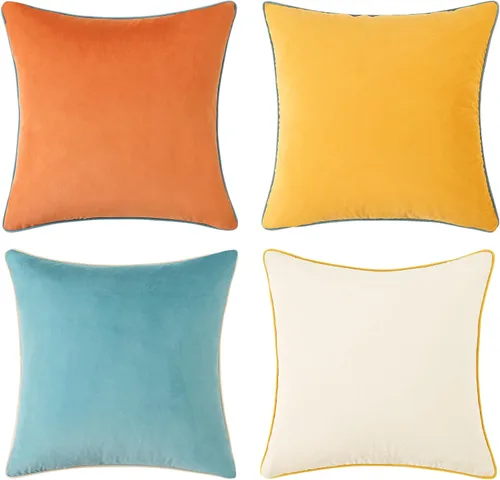 Vista 8 de Mecatny Juego de 4 fundas de almohada de terciopelo de 18 x 18 pulgadas, fundas de almohada decorativas suaves y coloridas para sofá, sala de estar