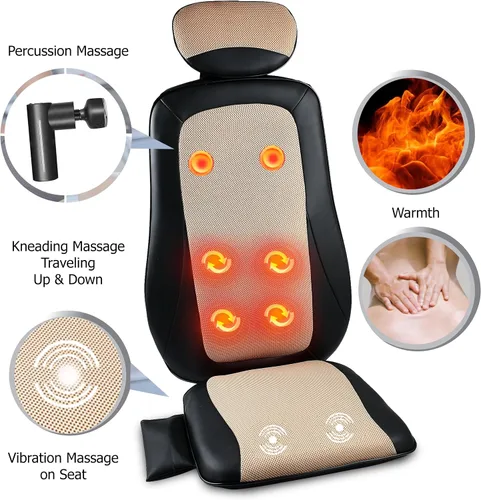 Vista 7 de Carepeutic Cojín de silla masajeador de espalda con calor, almohadilla de silla de masaje con percusión, amasado, vibración, para el hogar