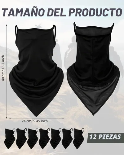 Vista 2 de JaGely Paquete de 12 polainas para el cuello, bufanda, máscara elástica con cinta elástica para las orejas, diadema absorbente para mujeres y Negro