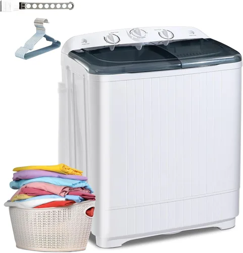 Vista 10 de Erivess - Lavadora portátil de doble tina de 18 libras con estante de secado y 10 perchas, lavadora mini compacta de 11 libras con centrifugadora