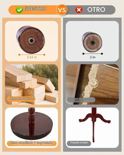 Vista 7 de Perchero de madera, perchero independiente de madera maciza, perchero vintage con 14 ganchos y base triangular, perchero de pie para chaqueta