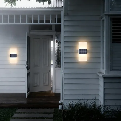 Vista 7 de Luces Solares de Pared para Exteriores, Paquete de 2 IP65 Impermeable Modernas Linternas Solares LED de Acrílico para Exteriores, Accesorios