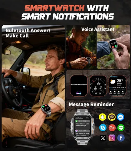 Vista 2 de Relojes inteligentes militares para hombres, linterna GPS/LED integrada/brújula/batería de 600 mAh, reloj inteligente AMOLED de 2.13 pulgadas