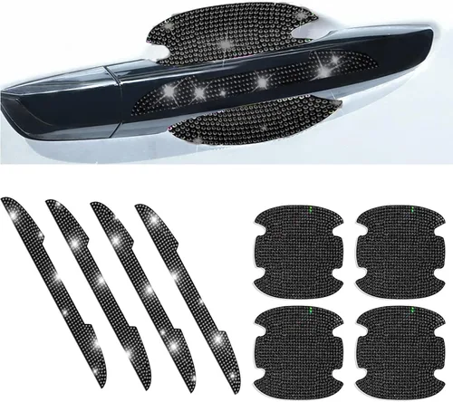 Vista 9 de 8 piezas de pegatinas protectoras con diamantes de imitación para manija de puerta de auto, protector de entrada de puerta de auto con adornos