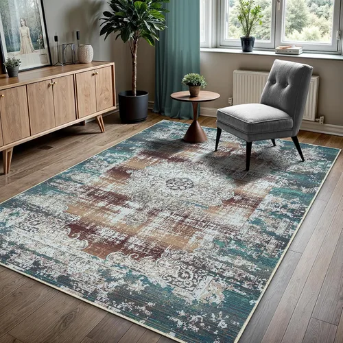 Vista 107 de GLN Rugs Bohemian - Troy - Alfombra de felpilla lavable a máquina, bohemio, lavable, antideslizante, alfombra de área de felpilla de pelo bajo