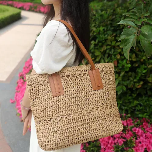Vista 6 de Fozehlad Womens Straw Beach Tote Bag with Zipper,Summer Straw Hobo Bags,Woven Rattan Handmade Shoulder Handbags for vacation