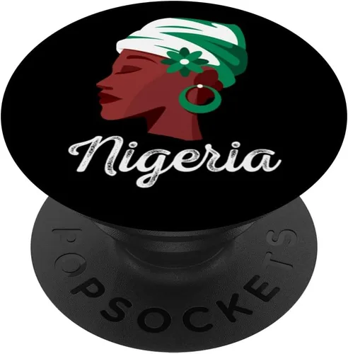 Vista 6 de African Nigerian Girl Mom Patriotic Nigeria Pride Flag PopSockets MagSafe PopGrip for iPhone