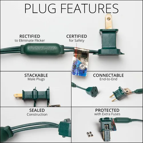 Vista 7 de 50 luces LED M5 blancas frías para Navidad, tira de mini luces de calibre comercial para interiores/exteriores con cable verde de 17 pies