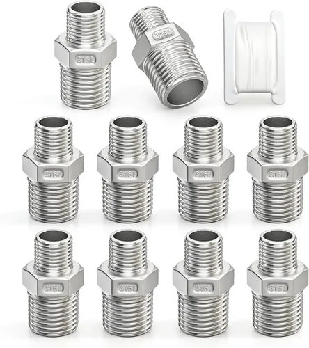 Vista 23 de TAISHER 10 pezones hexagonales 316L, montaje de tubería 3/8 "macho NPT