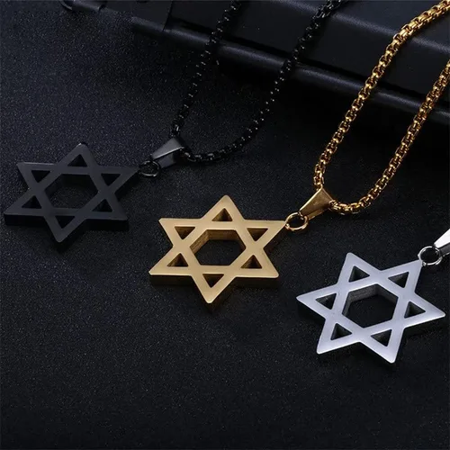 Vista 4 de Collar con dije de estrella de David para hombre, chapado en oro de 18 quilates, collar con dije de Magen David, joyería judía de acero inoxidable