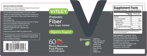 Vista 7 de Viteey - Gomitas de fibra prebiótica para adultos, 0.14 oz Gomitas de suplemento de fibra soluble digestiva y intestinal, sin azúcar, veganas, sin