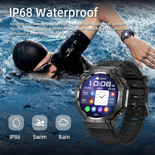 Vista 3 de [Usado] SW8 (negro) 1.39 pulgadas elegante reloj inteligente para hombres, llamadas Bluetooth, asistente de voz AI, 107 modos deportivos, 3ATM