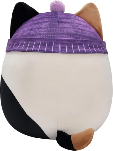Vista 3 de Squishmallows Gato original de 14 pulgadas Cam Calicó con sombrero morado - Peluche oficial de Jazwares grande y ultrasuave