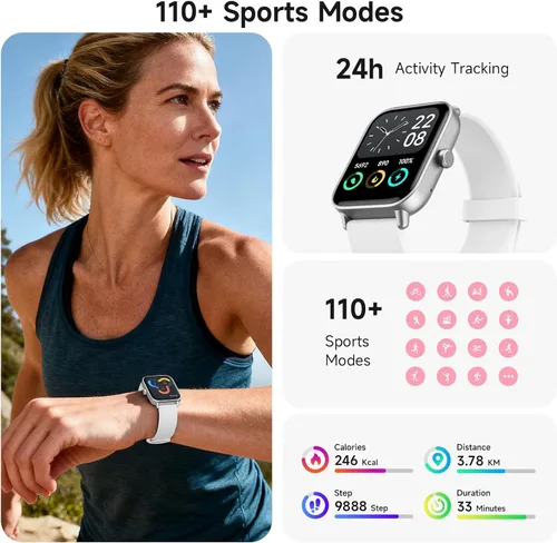 Vista 4 de Relojes inteligentes para hombres, pantalla HD de 1.85 pulgadas, compatible con iPhone/Android (responder/hacer llamadas), más de 110 modos Blanco