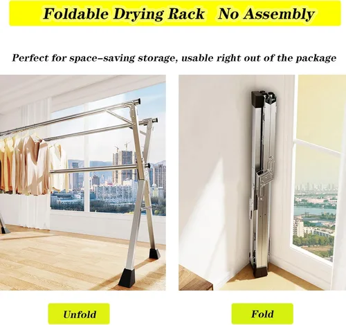 Vista 6 de Estante retráctil de secado de ropa para lavandería, perchero de acero inoxidable para lavandería (60 pulgadas)