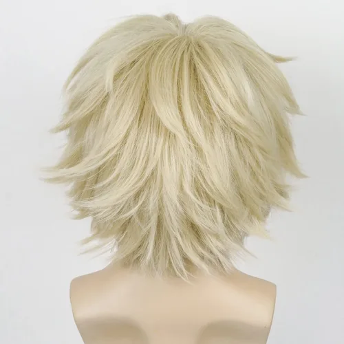 Vista 4 de Peluca corta rubia para hombres y hombres, esponjosa, unisex, rizada, anime, cosplay, peluca para niños, Halloween, fiesta, disfraces, pelucas