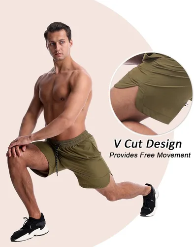 Vista 3 de CANGHPGIN Pantalones cortos de entrenamiento para hombre de 7 pulgadas, ligeros, paquete de 2 pantalones cortos de baloncesto con bolsillos