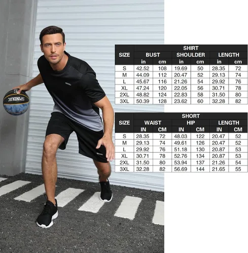 Vista 6 de SIENDIU Conjuntos de entrenamiento para hombre, ropa atlética, camisetas de fútbol, pantalones cortos, paquete de 3 unidades, baloncesto, correr