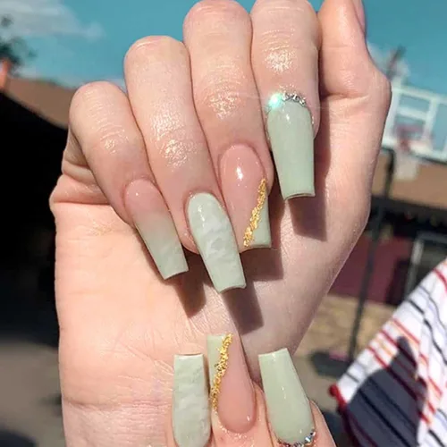 Vista 11 de Uñas postizas francesas a presión, uñas postizas largas de acrílico con forma de ataúd de cobertura completa, uñas postizas de bailarina