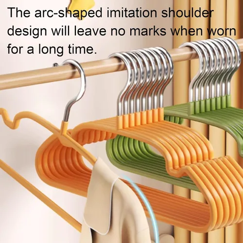 Vista 5 de Resin Clothes Hangers Home Dormitory Coat Hangers Multipurpose Clothes Hangers Space Saving Clothes with Grooves,Orange-10 Pack Naranja