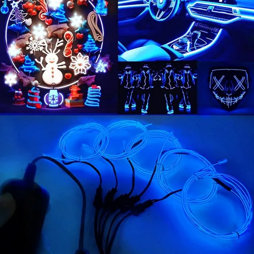 Vista 11 de Ourbest [Nueva versión dura] 5 divisores de 6.6 ft de cable EL de neón, 3 modos de permanencia/lento/rápido flash LED para decoración de fiesta