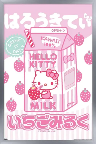 Vista 10 de Hello Kitty: 20 Kawaii Tokyo - Póster de pared con leche, 22.4 pulgadas de largo x 14.7 pulgadas de ancho, versión enmarcada de madera de granero