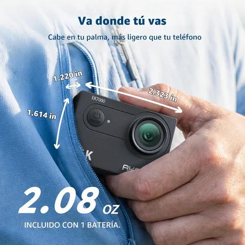 Vista 8 de Videocámara sumergible DV con wifi AAKASO EK7000 4K Action Camera Sports. Negro