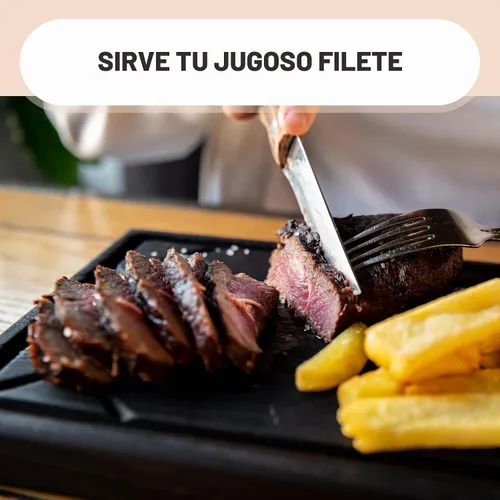 Vista 6 de TESLYAR - Tabla y plato de madera para carne, plato para servir carne, 11.8 Sirve 1, se adapta a una sola porción o aperitivos. Ranura de jugo
