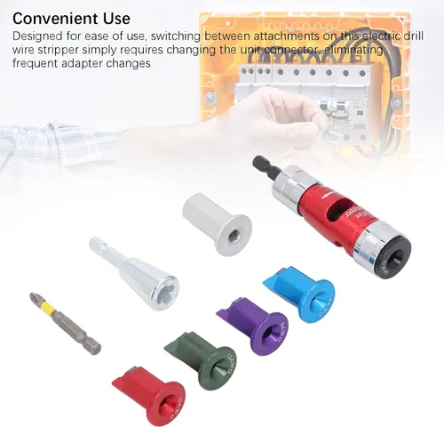 Vista 9 de WALFRONT Pelacables de taladro eléctrico, juego de herramientas de pelado de cables con tornado, para cables duros sólidos de 6, 8, 10, 12, 14 AWG