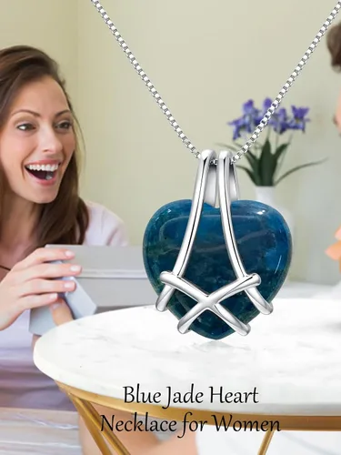 Vista 3 de Jade Heart Necklace for Women Sterling Silver Natural Jade Jewelry Birthday Anniversary Valentines Day Gifts for Her Girls Mom Wife