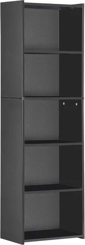 Vista 7 de Nouva Librero/estantería de 5 estantes - Moderno estuche de madera para libros, CD, películas, dormitorio y sala de estar, color negro