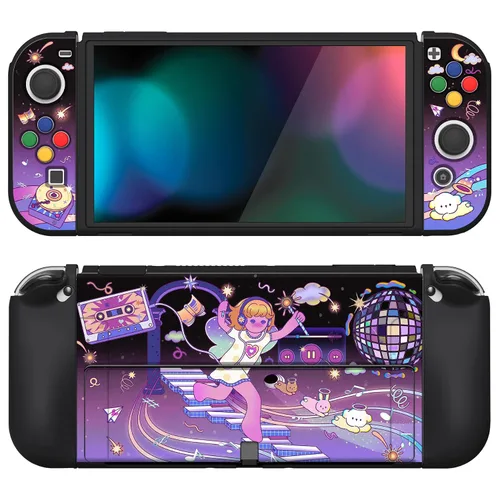 Vista 17 de PlayVital ZealProtect - Funda protectora suave para Nintendo Switch OLED, protector flexible Joycon Grip Cover para Nintendo Switch OLED con tapas